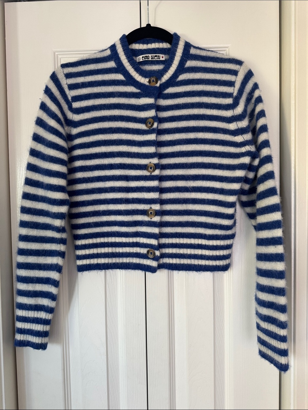 Ciao Lucia - Blue & White Stripe Cardigan